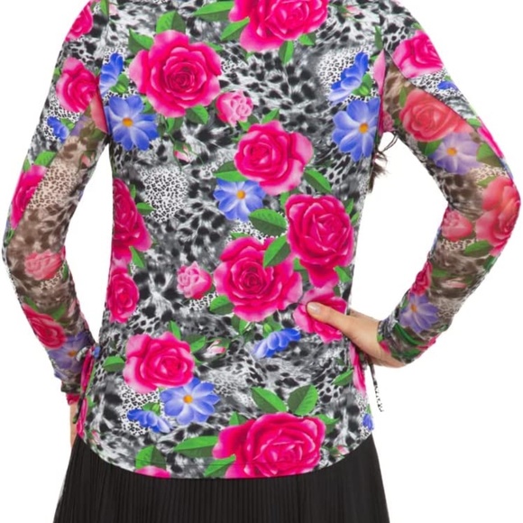 new IBKUL Jovanna Athleisure Wear Floral Zip Polo Top UPF 50+ Size Small - Picture 2 of 4